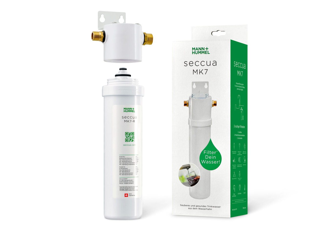Seccua MK7: compact point-of-use drinking water filter for use under the kitchen sink.