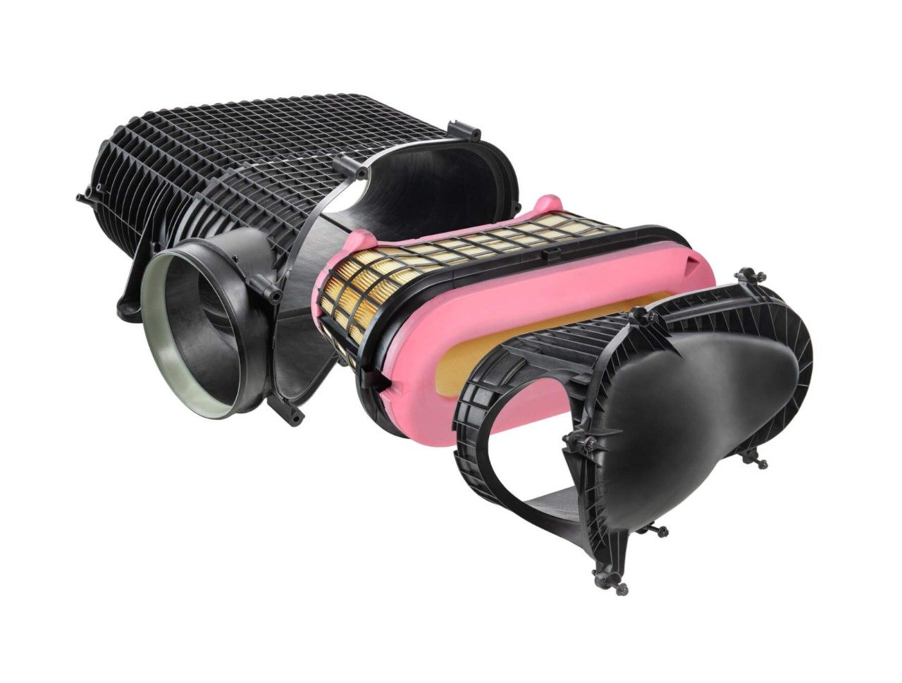 Exploded view of the MANN+HUMMEL air filter with oval filter element
